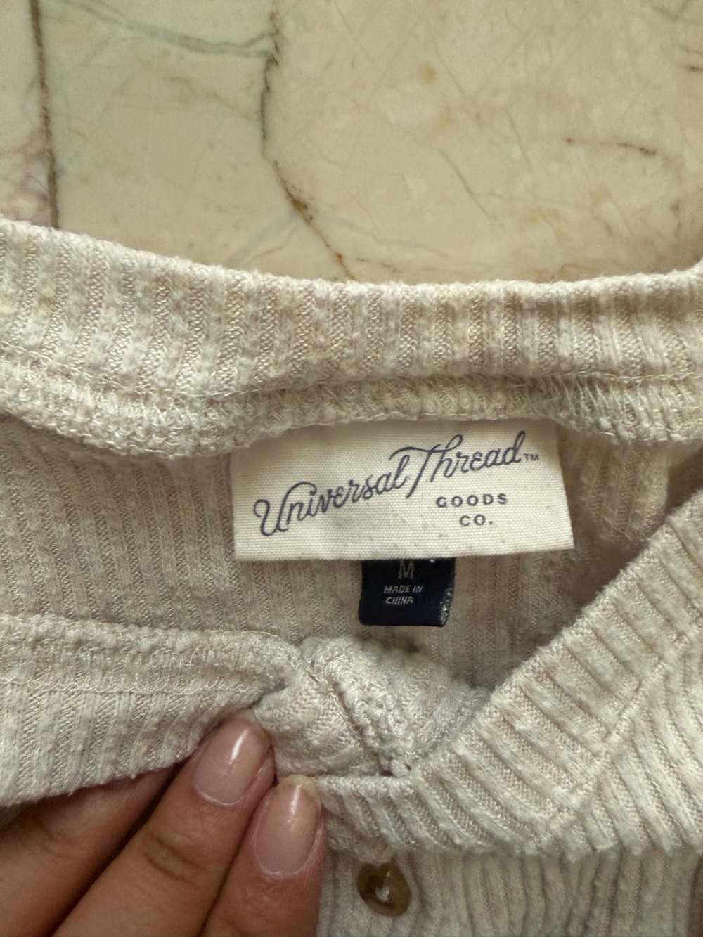 Universal Thread Cream Ribbed Button-Front Long Sleeve Top - Picture 2 of 7